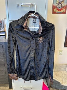Thunderbird Black Velvet Button-Up Shirt with Copper Trim